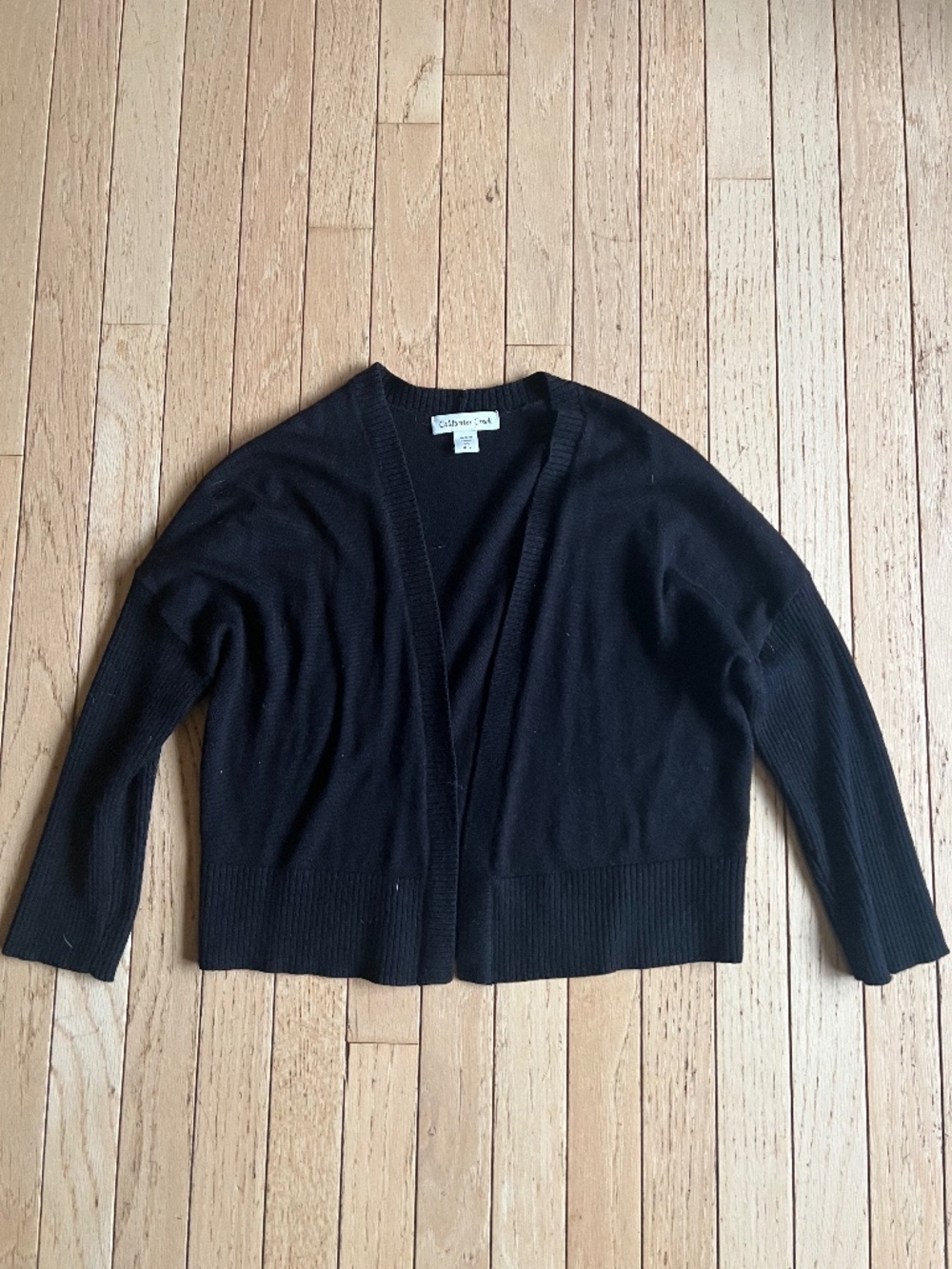 Coldwater Creek Black Open Front Cardigan Sweater Knit Ribbed Trim Women XS